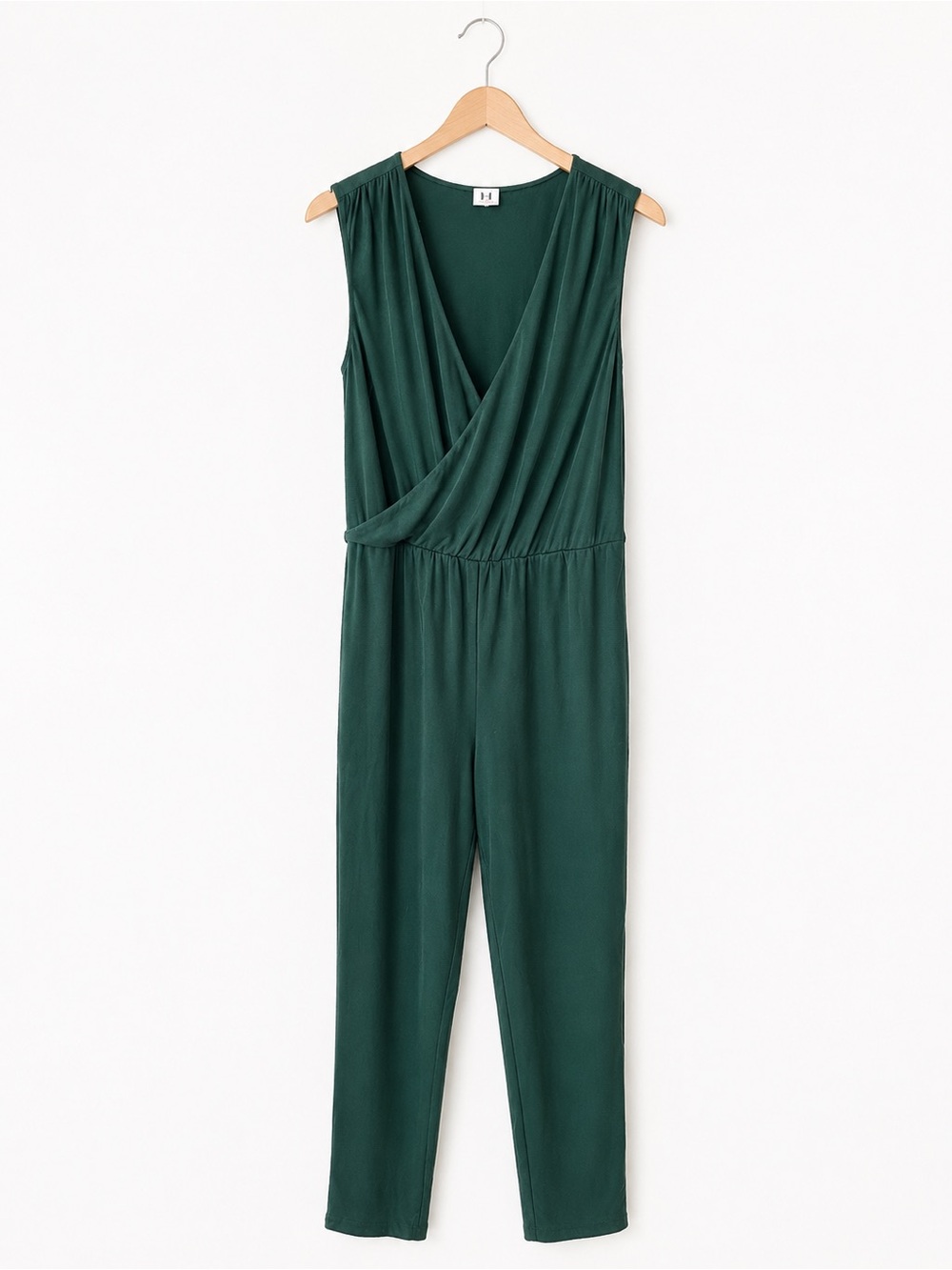 Halston Heritage Teal Green Faux Wrap Jumpsuit Minimalist Luxe Comfy Soft